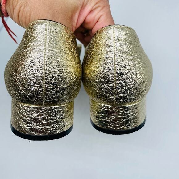 Gucci Gold Metallic leather GG fringe Marmont 30mm Heeled Loafer pumps EU 41 - Picture 5 of 12